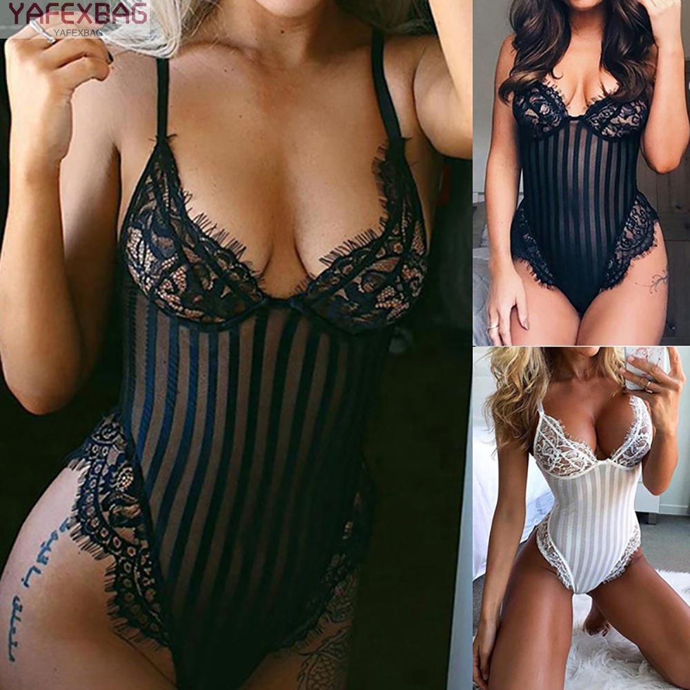 Women S-2XL See-Through Lace Rompers Lingerie Ladies Underwear Thong Nightwear Nightclub Bodysuit Women Jumpsuit