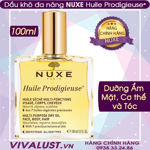 Dầu khô đa năng Nuxe Huile Prodigieuse® 100ml - Dưỡng ẩm cho Da Mặt/ Tóc/ Toàn thân