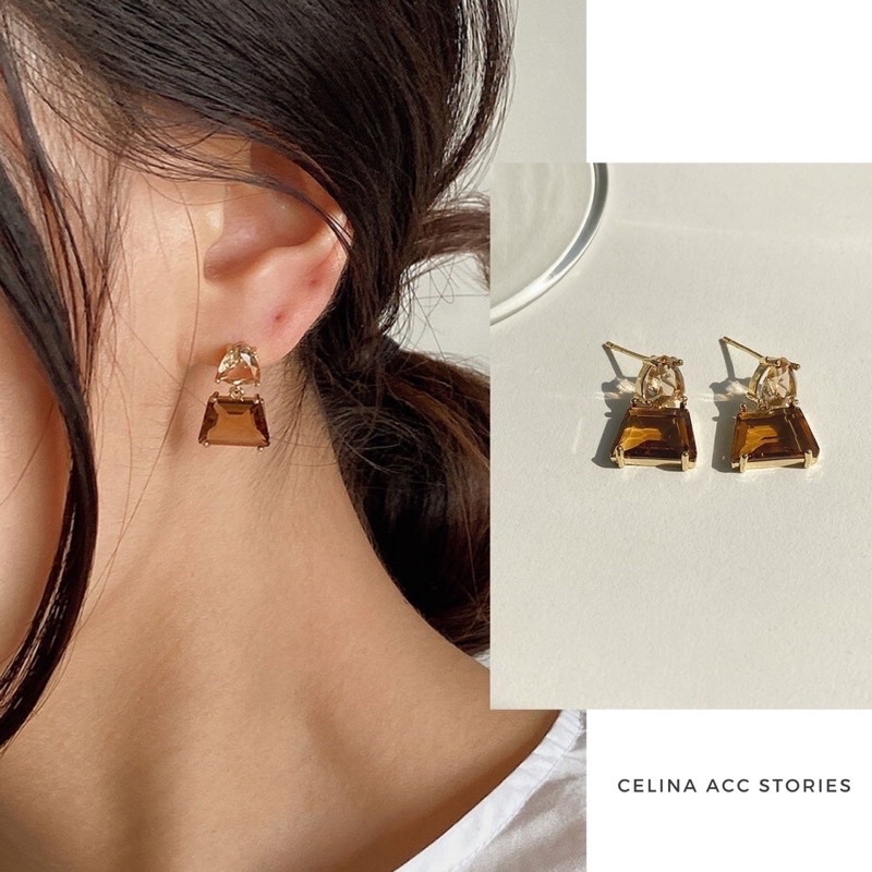 Khuyên tai trong suốt hoạ tiết hình học cá tính Celina