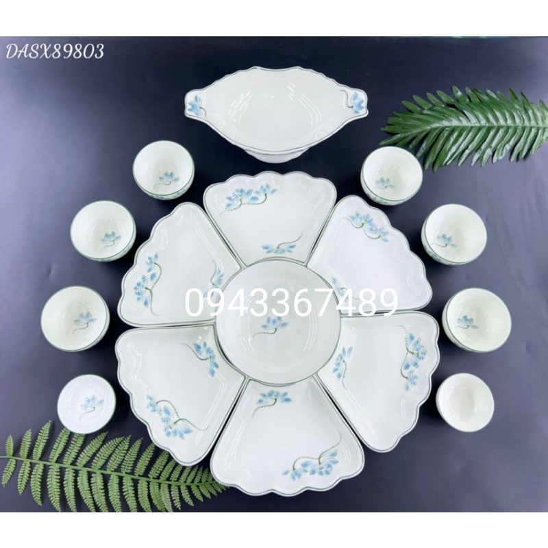 Bộ bát đĩa sen xanh đk 48cm ; 57cm. Sứ Bát Tràng