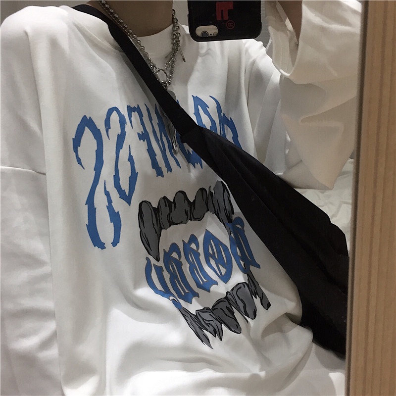 Áo Thun Tay Dài Cổ Tròn Dáng Rộng In Họa Tiết Phong Cách Hip Hop Thời Trang Hàn Quốc Cho Nam Size M-8Xl