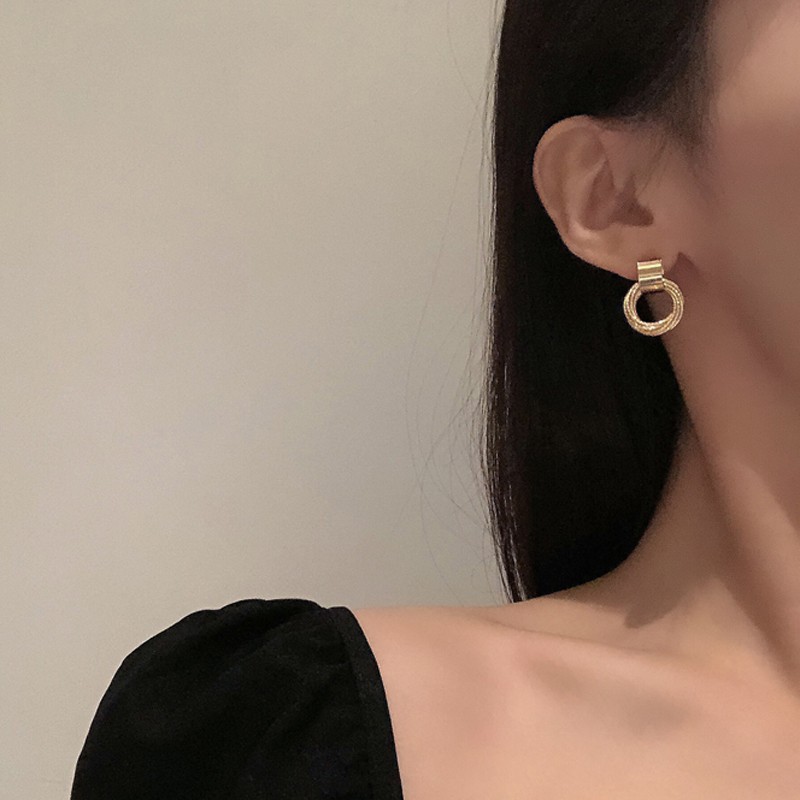Đôi Khuyên Tai Hình Tròn Nhiều Lớp Phong Cách Hàn Quốc Thời Trang Cho Nữ