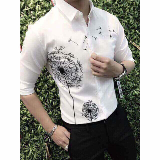 Áo sơ mi tay dài hoạ tiết