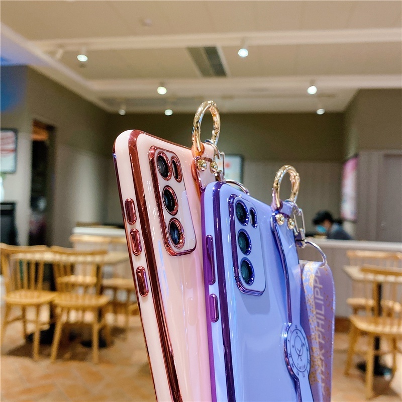 Ốp Điện Thoại Silicon Mềm Mạ Điện Màu Gradient Có Dây Đeo Cổ Tay Cho Realme 8i 9i 9 Pro Plus C35 7 5 6 Pro