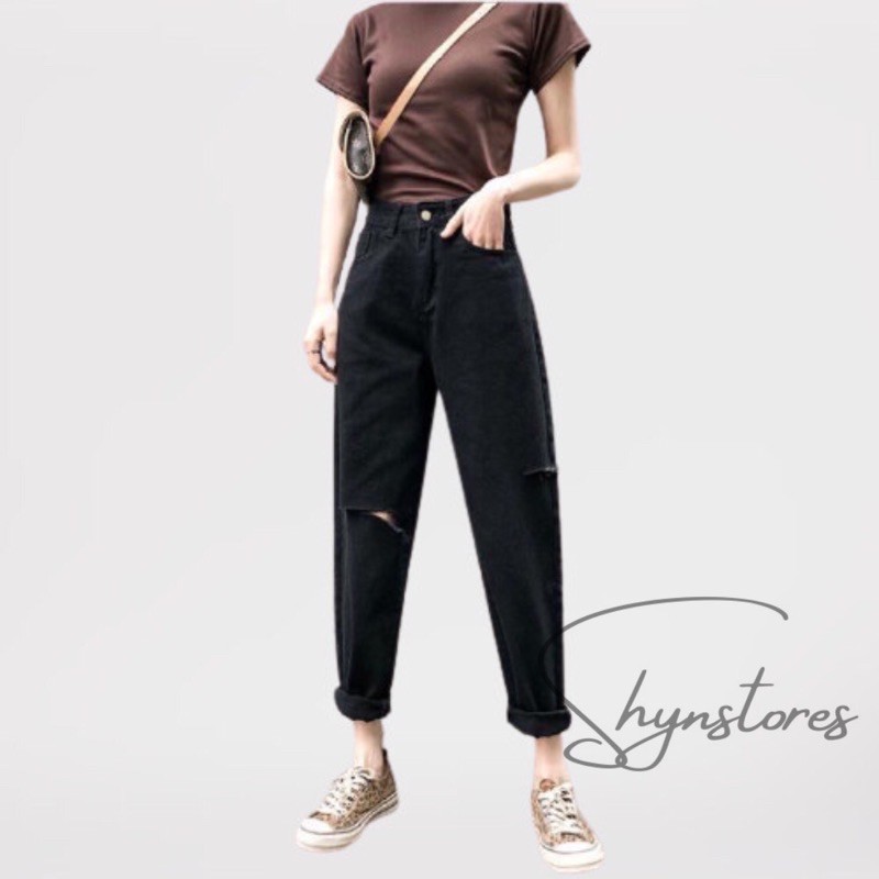 Quần jeans nữ Shynstores - quần baggy jeans Unisex cạp cao rách lệch vải bò dày đẹp freeship