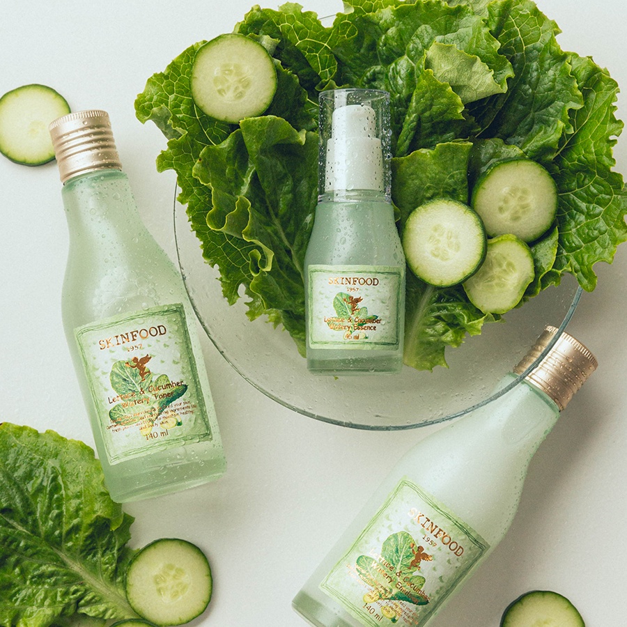 [SKINFOOD] Lettuce &amp; Cucumber Watery Essence 45ml / Moisturizing, Cooling &amp; Soothing Ultra Hydrating Serum / Light Texture with Moisturizing &amp; Nourishing Effect / Non-Stickiness