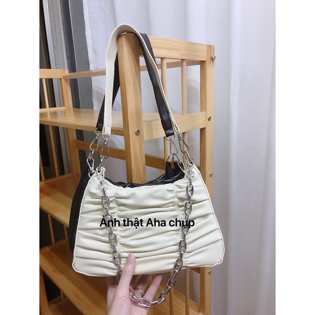 Túi đeo vai bèo nhún phối xích tặng kèm dây kẹp nách A056