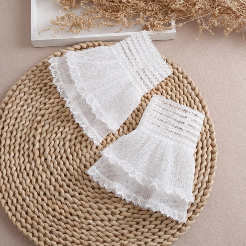 Ống Tay Áo Giả Xếp Li Màu Trắng Đen Xinh Xắn Dành Cho Nữ