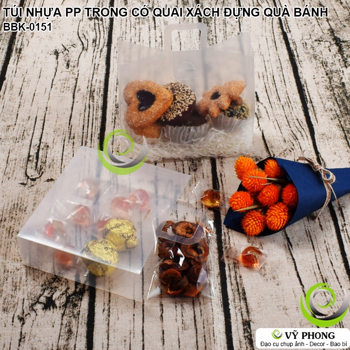 TÚI XÁCH NHỰA PP TRONG SUỐT TÚI CÓ QUAI XÁCH ĐỰNG QUÀ TẶNG ĐỰNG BÁNH KẸO CÓ NÚT KHÓA GÀI QUÀ LỄ TẾT NOEL BBK-0151