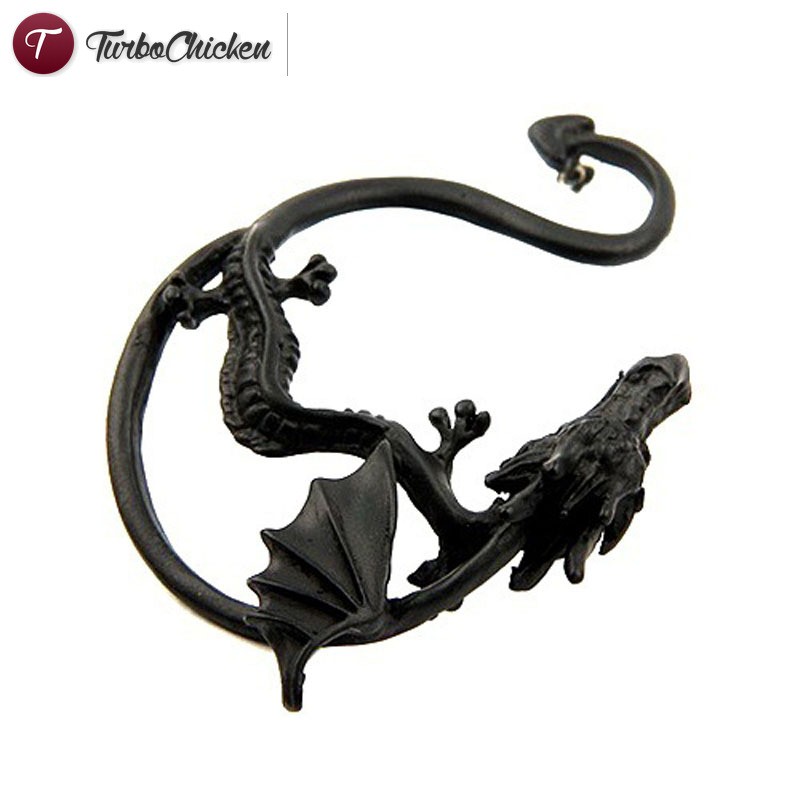 T⋄ Vintage Punk Style Temptation Metal Fly Dragon Ear Hook Wrap Earrings