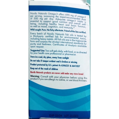 Viên uống bổ sung 690mg Omega 3 Nordic Naturals 180v hương chanh Mỹ