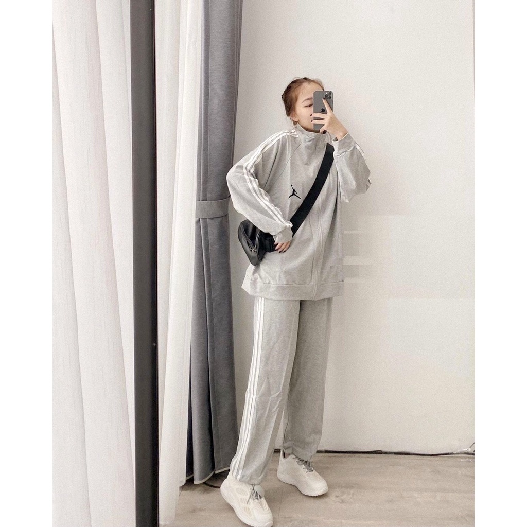 Set 3 Sọc Bóng Rổ  Nữ 🌸 Bộ đồ thể thao thu đông sporty năng động màu ĐEN | TRẮNG | XÁM Ulzzang