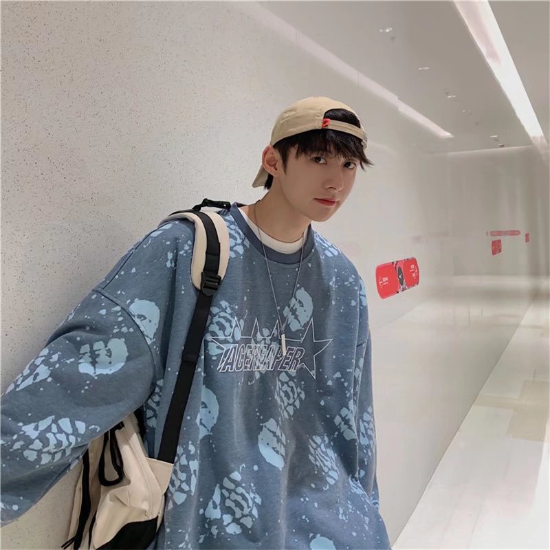 Áo sweater cổ tròn tay dài dáng in hoa văn thời trang mùa thu phong cách Hàn Quốc 2022