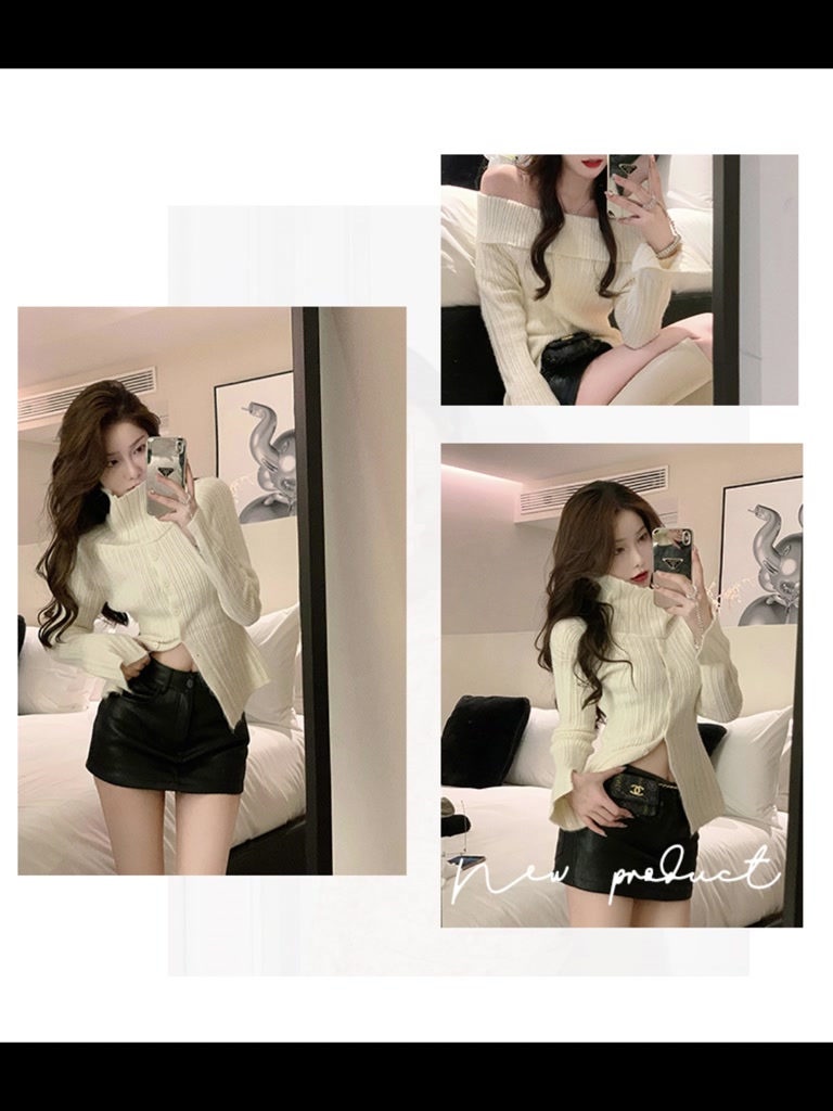 HUANG YOYO Áo Len Nữ Dài Tay Lệch Vai Thời Trang Hàn Quốc | BigBuy360 - bigbuy360.vn