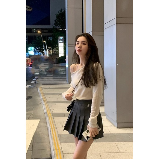 Porozi  Áo sweater dệt kim tay dài trễ vai phong cách Hàn Quốc thời trang cho nữ