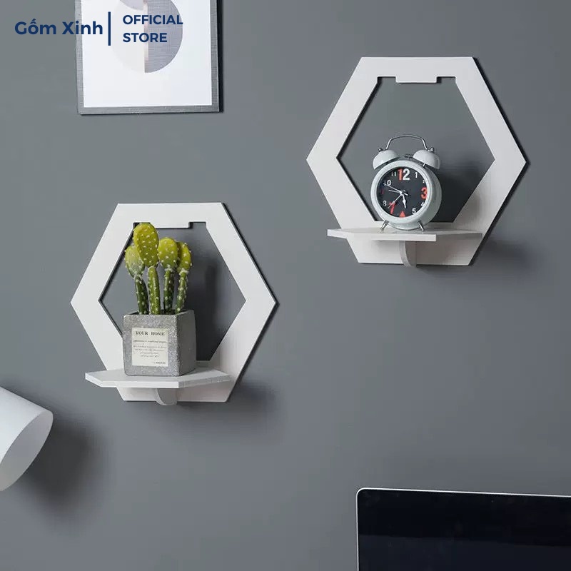 Kệ Dán Tường Trang Trí Decor Nhà Cửa Hình Lục Giác Gỗ Nhựa Picomat