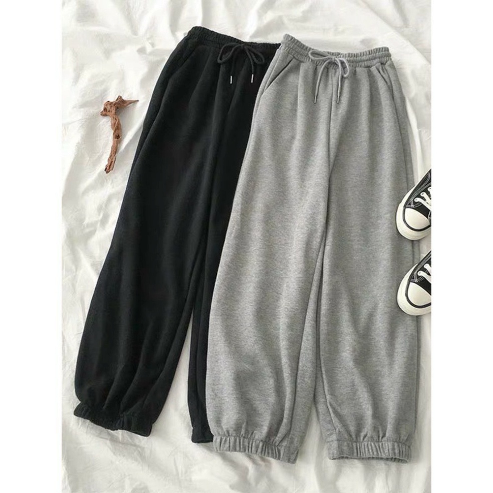 Quần Jogger trơn ống rộng vải thun da cá bo gấu mặc mùa thu đông | BigBuy360 - bigbuy360.vn
