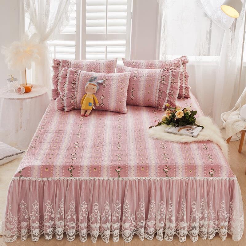 Set ga gối phủ trần bông cotton viền bèo ren 2021 - 3 món tiểu thư - hàng loại 1