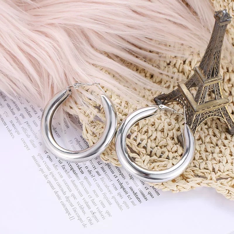 Khuyên tai tròn phong cách âu mỹ - Hoa tai dáng tròn trơn