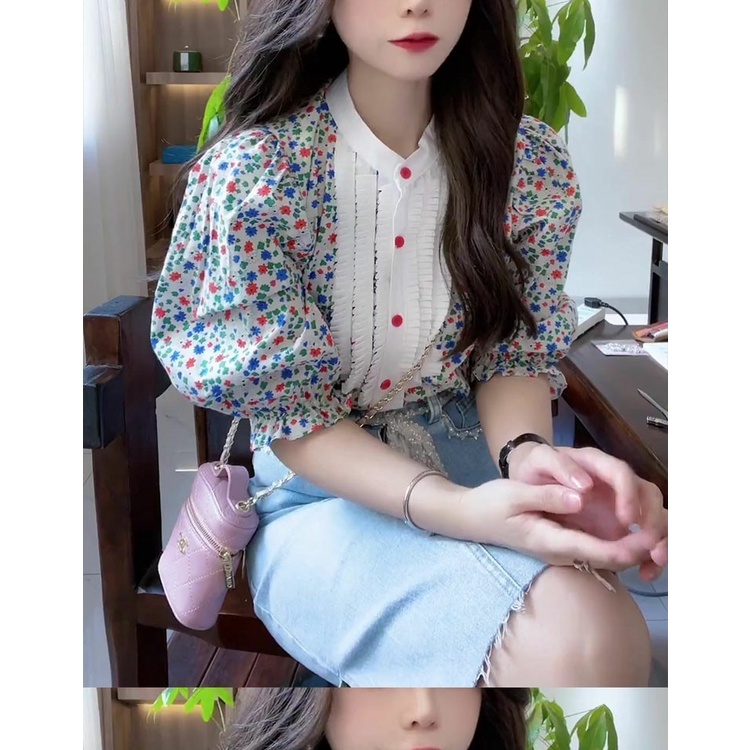 Hàng Mới Về Mới Áo Hoa Tay Ngắn Cổ Tròn
