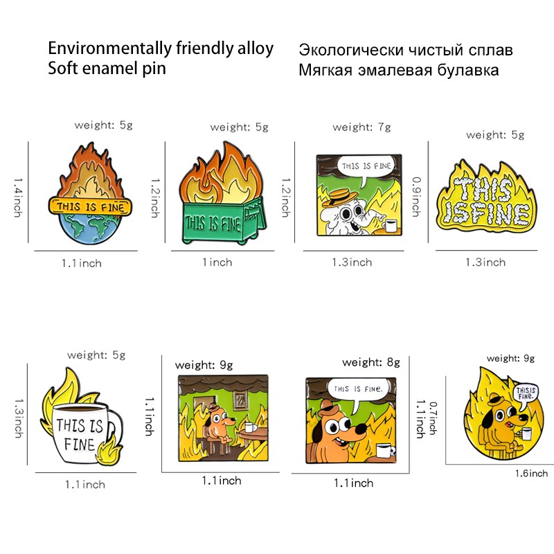 Pin cài áo This is fine meme comic On Fire - GC289 NoBrandUnisexMetal