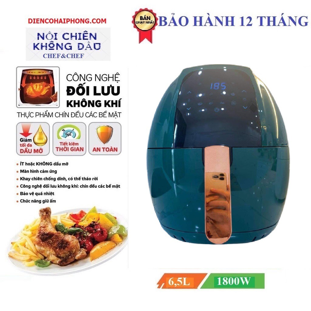 [Mã ELHADEV giảm 4% đơn 300K] NỒI CHIÊN KHÔNG DẦU CHEF&amp;CHEF ĐIỆN TỬ YJ-702A MẦU XANH. DUNG TÍCH 6.5L