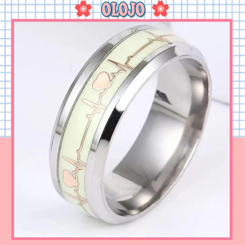 Nhẫn Thép Titan Phát Sáng Trong Đêm Hình Nhịp Tim Dành Cho Cặp Đôi