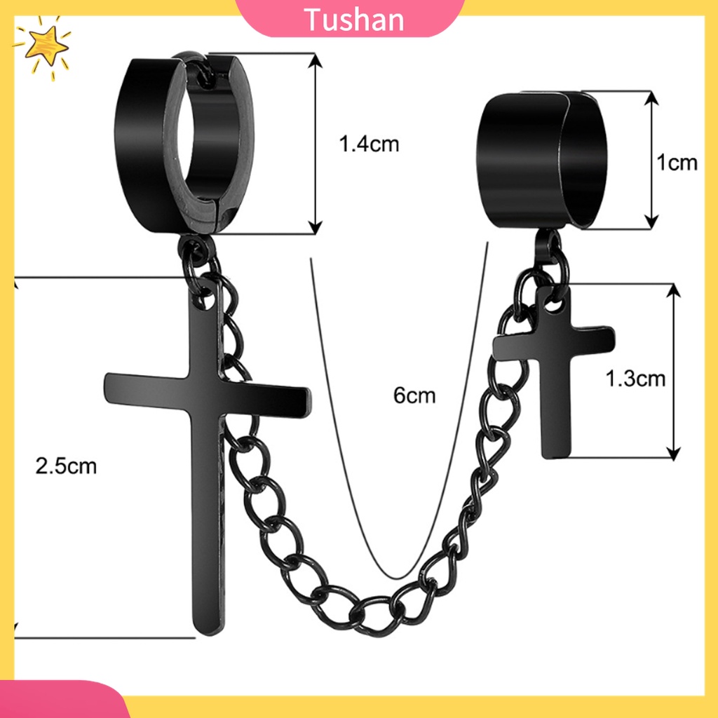 1 Khuyên Tai Kim Loại Dạng Mắc Xích Phối Mặt Thánh Giá Phong Cách Hip Hop Cho Nam