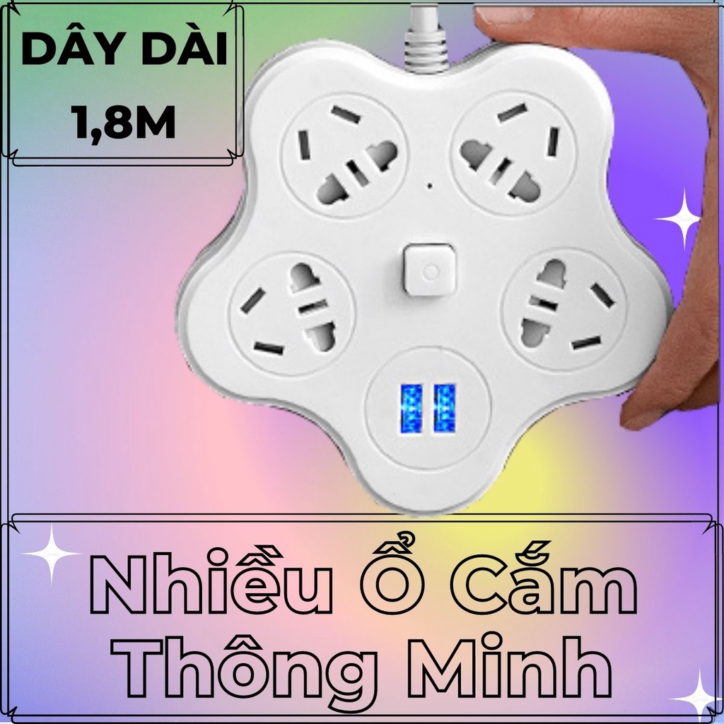 Ổ Cắm Điện Đa Năng Thông Minh Kèm 2 Cổng USB 5V Sạc Nhanh, Công Suất Chịu Tải Lớn - Chống Cháy Nổ - Dây Dài 1,8m ... OM1