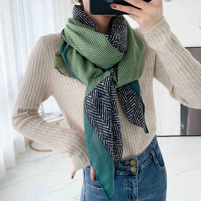 Khăn Choàng Cotton Lanh Cao Cấp Họa Tiết Kẻ Sọc Thời Trang Mùa Đông