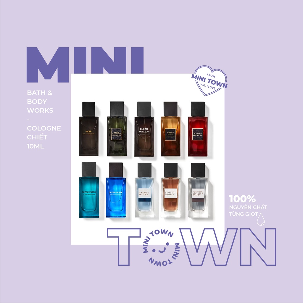 Mẫu thử Nước hoa nam Eau De Cologne Bath & Body Works Noir Marble Teakwood Bourbon Ocean Freshwater Clean Slate