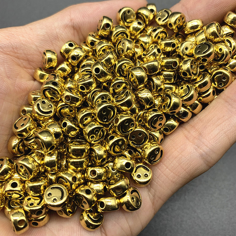 Set 100/50 hạt xâu lỗ hình mặt cười bằng acrylic màu vàng / bạc 7mm / 10mm dùng làm đồ trang sức thủ công