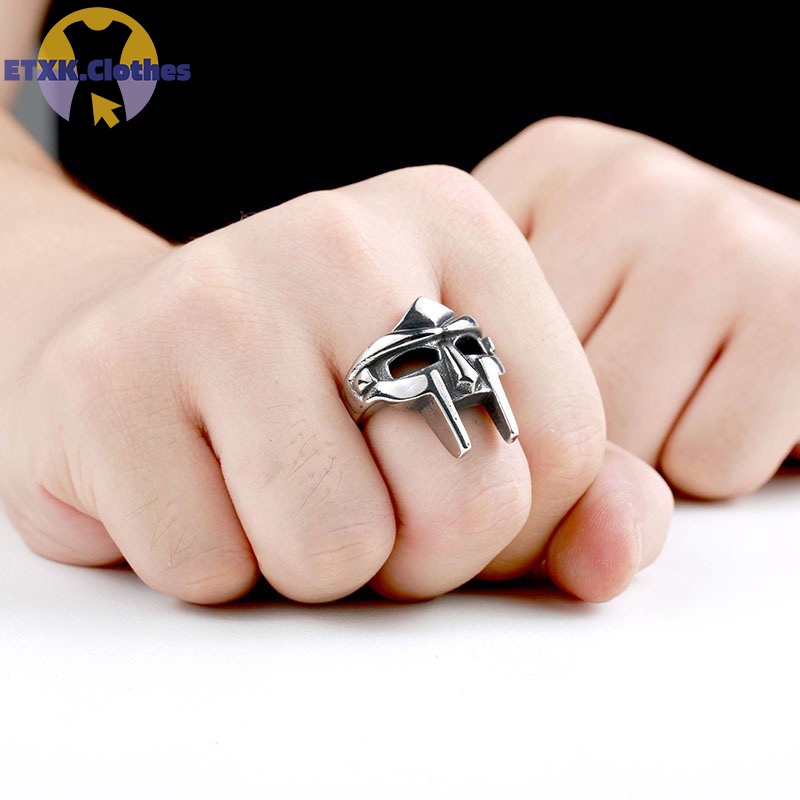 Doom Nhẫn Đeo Mặt Nạ Chiến Binh Bằng Kim Loại Không Gỉ Màu Bạc Phong Cách Đấu Sĩ Thời Trang Cá Tính Cho Nam
