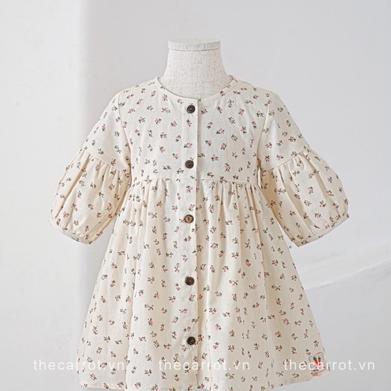 Vải linen hoa nhí nền kem mềm mát dày dặn may váy không cần lót