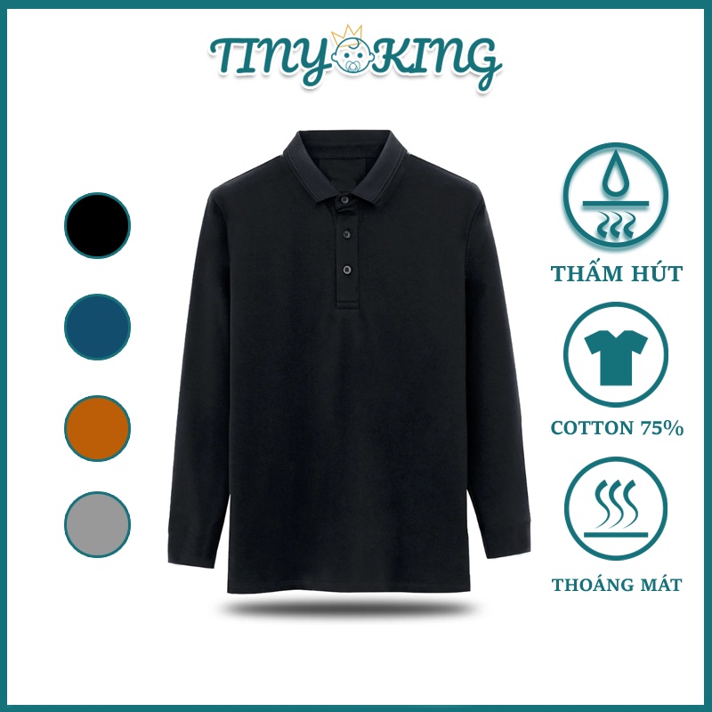 Áo polo cổ bẻ tay dài nam đen KING Áo phông polo nam dài tay trung niên from ôm dáng đẹp style Hàn Quốc giá rẻ T02