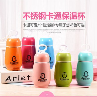 Bình nước inox họa tiết hoạt hình chim cánh cụt dễ thương cho bé