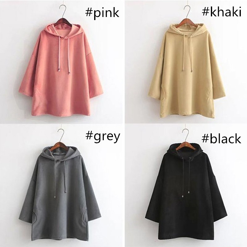 Áo hoodie kiểu dáng rộng màu trơn trẻ trung và thời trang cho nữ