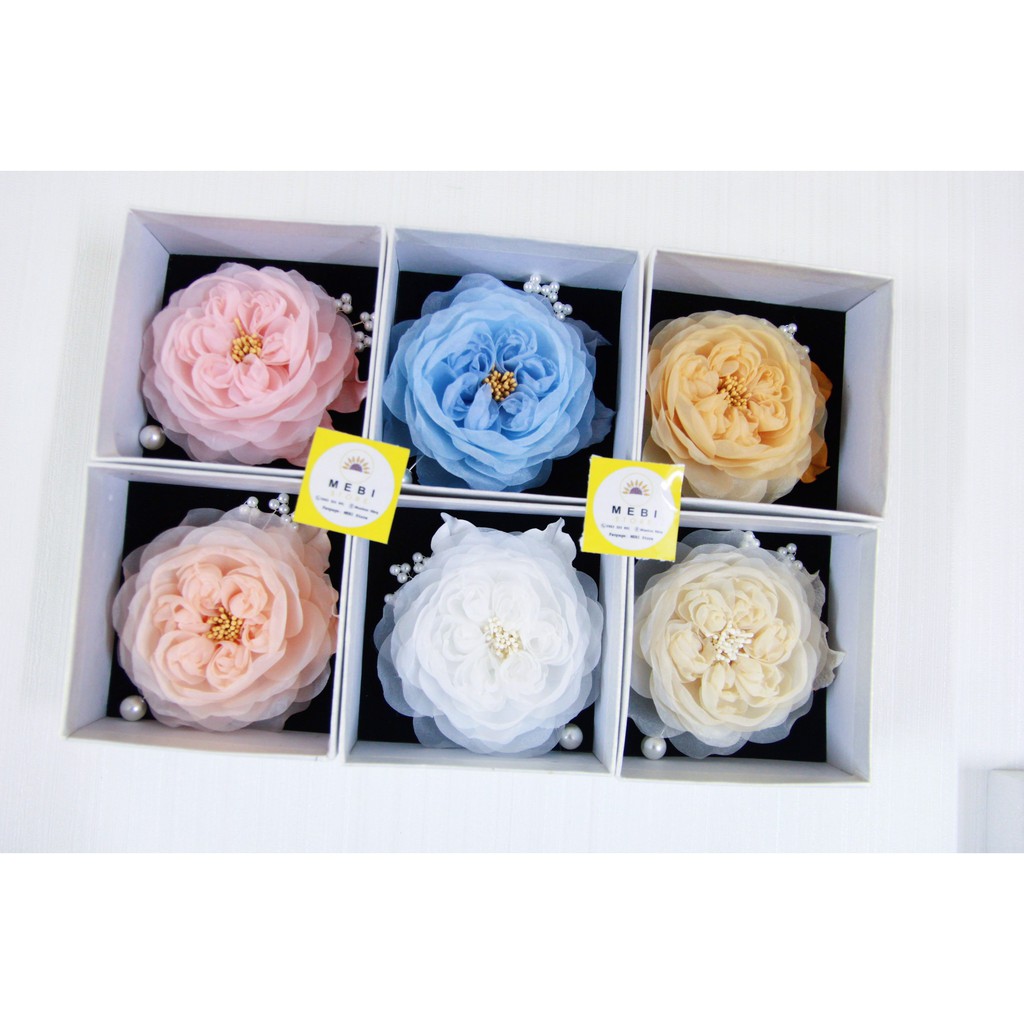 (ảnh thật 100%) Cài áo hoa hồng juliet handmade mix cành trai xoắn và lá gấm siêu sang (size 12)