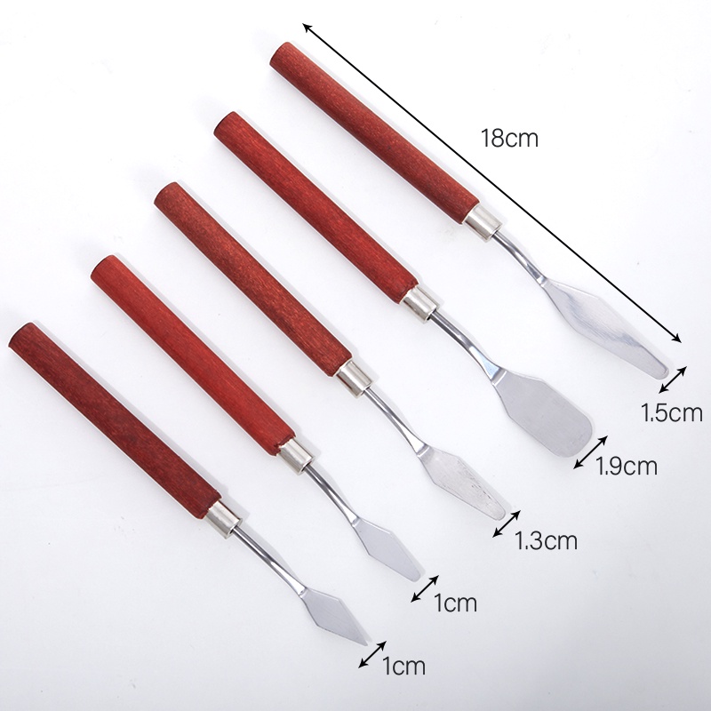 Bộ Dao Trộn Màu Vẽ Tranh Sơn Dầu 5 Màu Sắc Bằng Gỗ Tiện Dụng