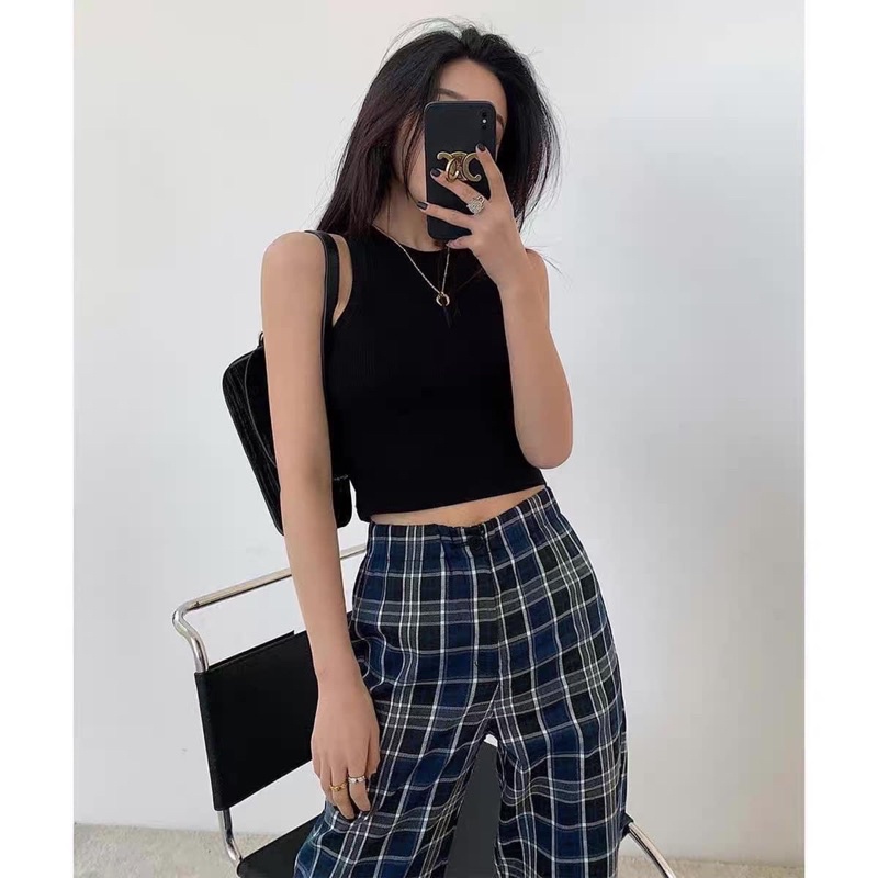 Áo thun thái croptop ba lỗ xanh lá, đủ màu hàng đẹp ạ