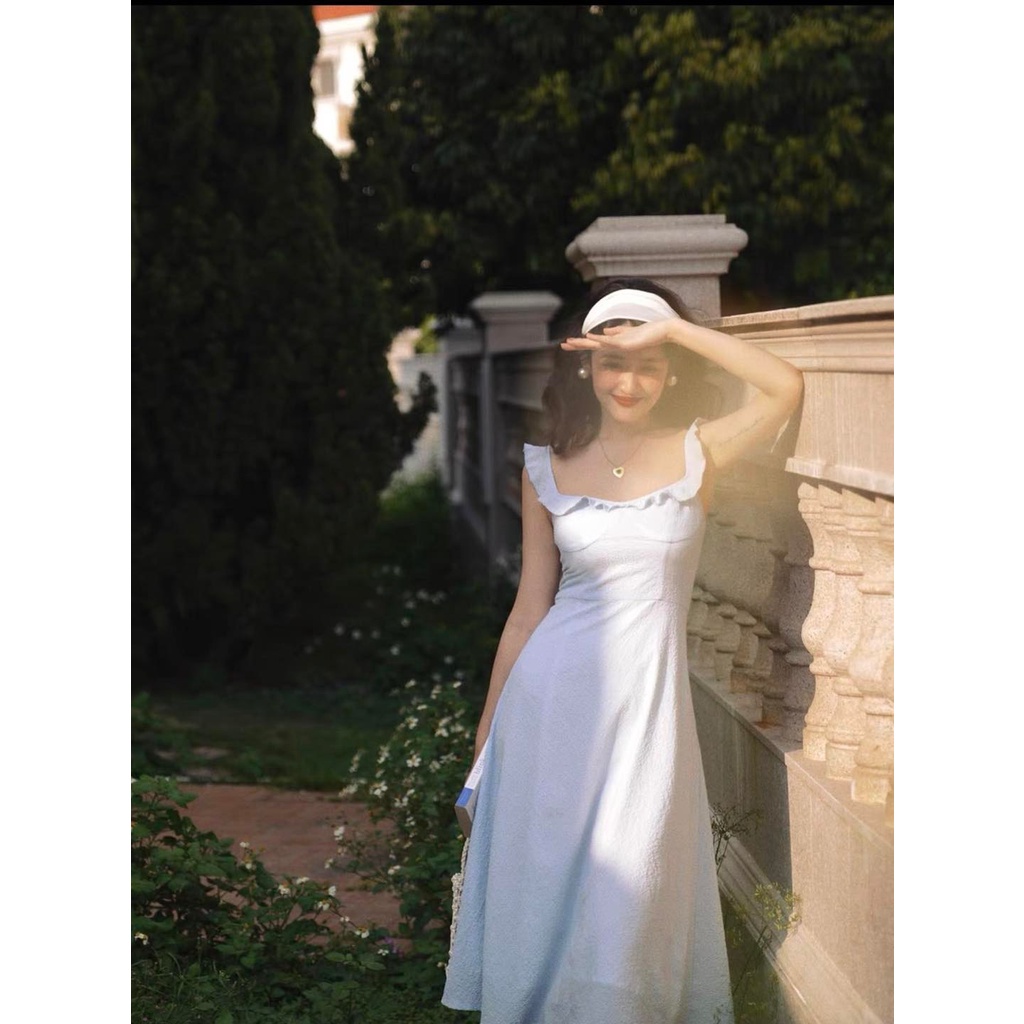 [HÀNG THIẾT KẾ CAO CẤP] Đầm Xòe Quai Bèo Đi Biển / Đi Tiệc Màu Trắng  Thanh Lịch Form Dài