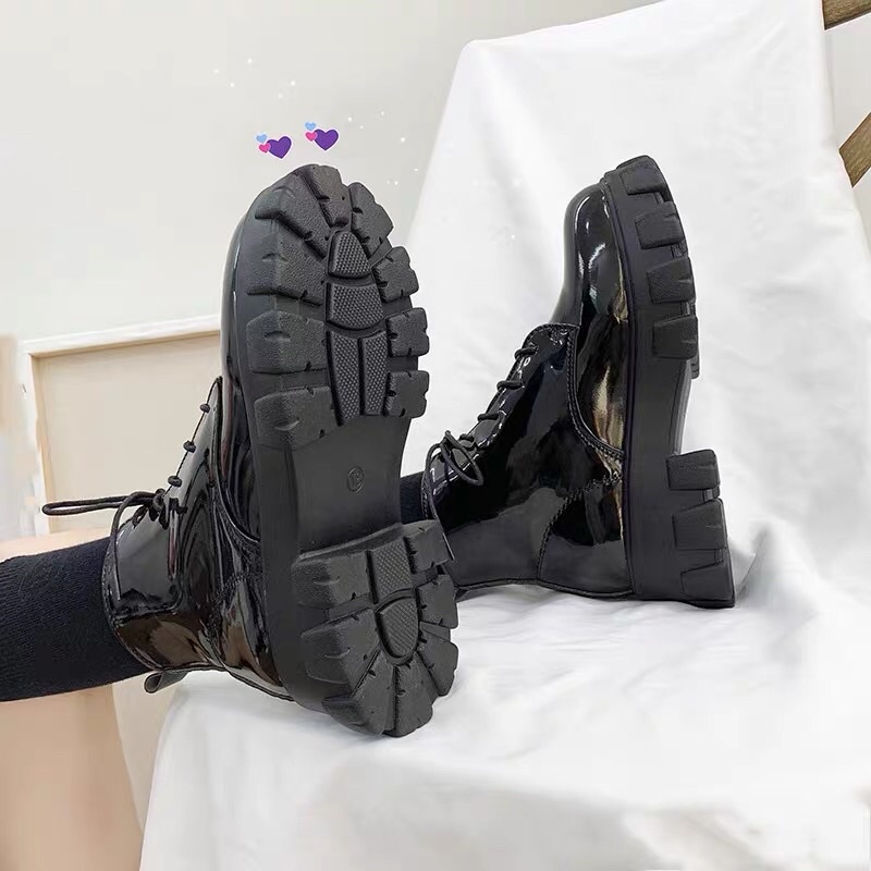 Giày boot nữ cổ cao cao gót 5 cm chiến binh big size ulzzang JAENIA GD004