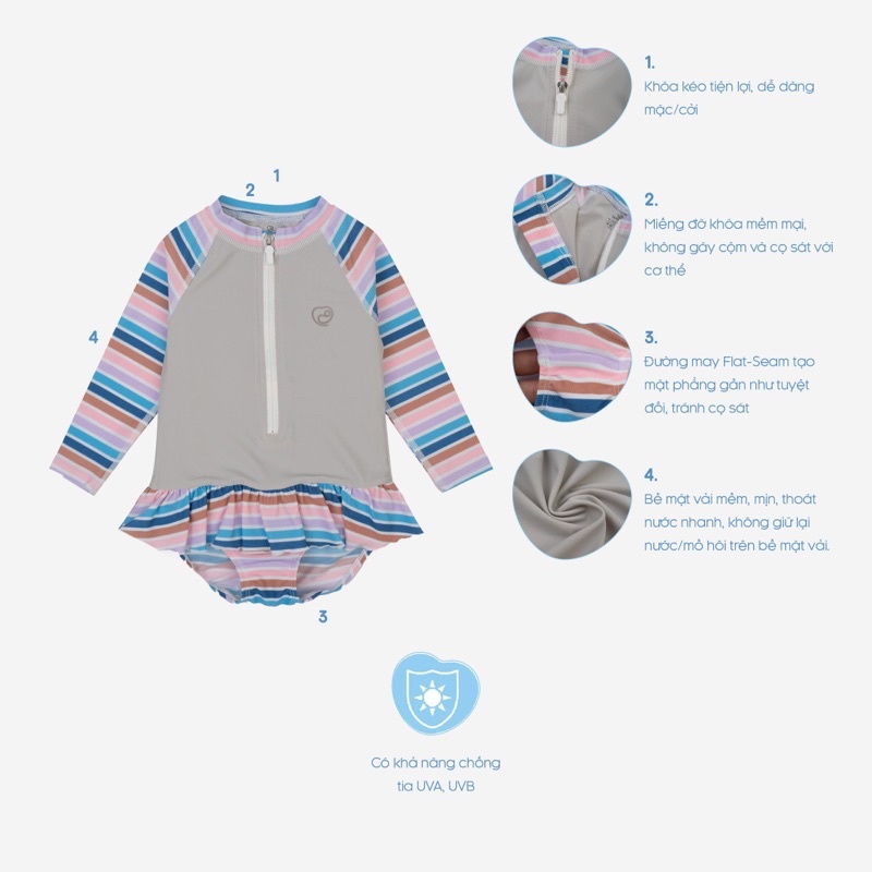 Bu baby - Bộ bơi liền dài tay bé gái BU Aqua BSM2113BG