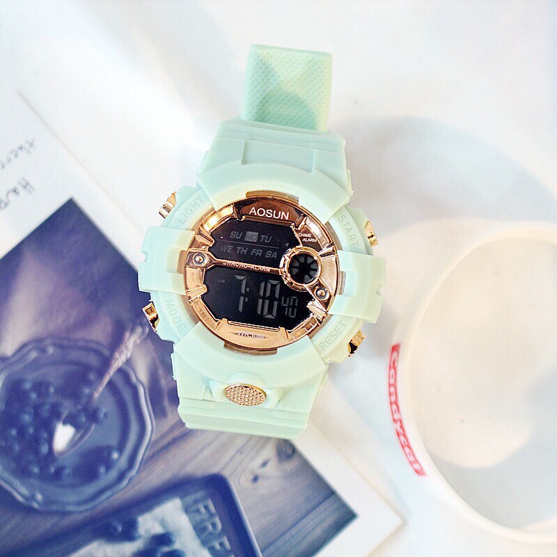 Đồng hồ điện tử thời trang nam nữ AOSUN full chức năng xanh matcha siêu hot SC0332