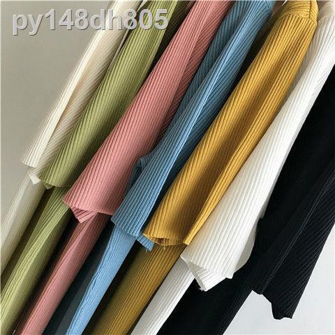 Áo blouse☾❆2021 Phiên bản Hàn Quốc của cổ áo len lụa sơ mi nữ mùa hè mỏng phần thun ngắn tay hoang dã Slim