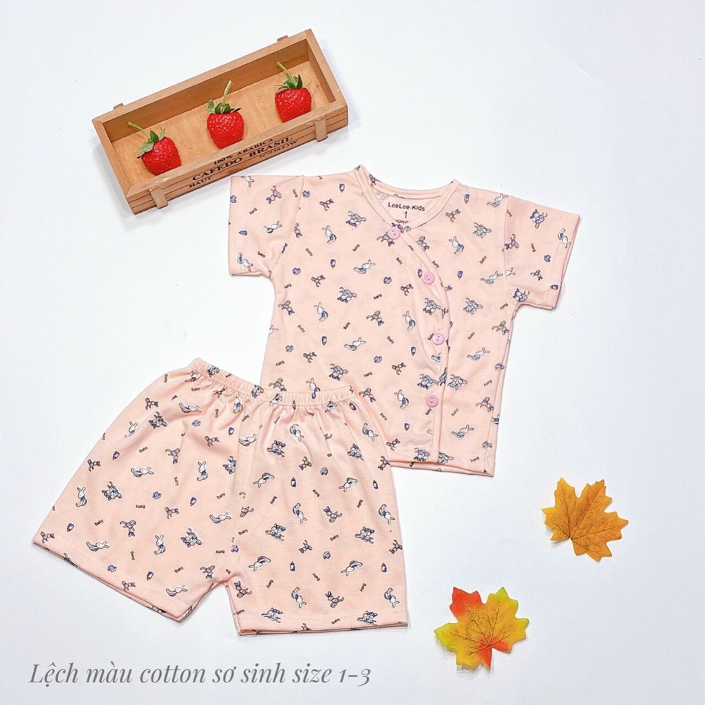 Quần áo sơ sinh bộ cộc tay cho bé trai bé gái cotton KHUY LỆCH chất lạnh Acutebaby