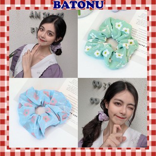 Dây chun buộc tóc vải scrunchies họa tiết hoa phong cách Nhật Hàn cực đẹp SC04