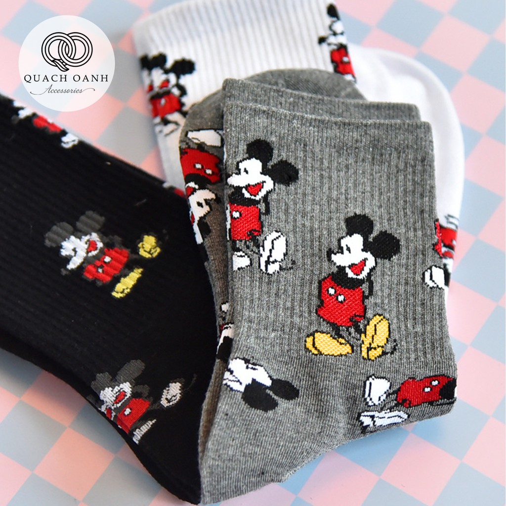 Tất vớ cotton nữ cổ cao họa tiết chuột Mickey dễ thương - TT11