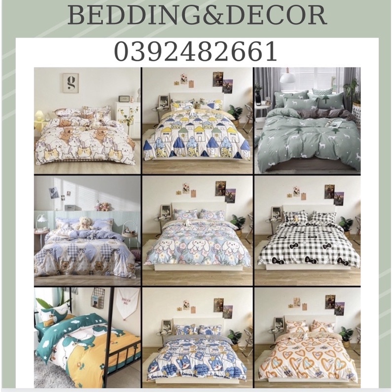 Bộ chăn ga gối Cotton poly đáng yêu chăn ga Hàn Quốc miễn phí bo chun drap ga giường
