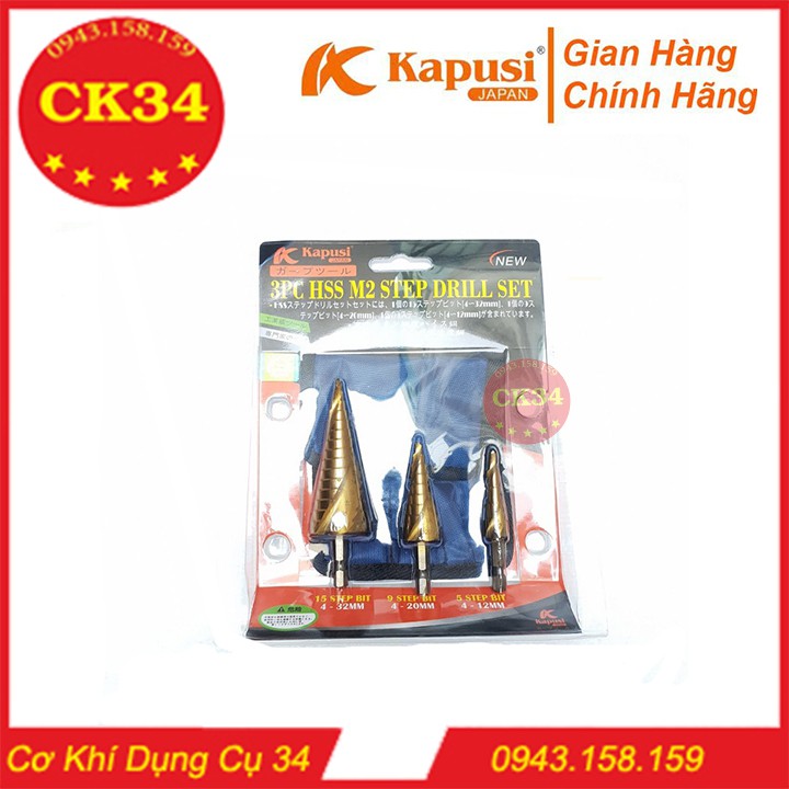 Mũi khoan sắt chuôi lục giác. Mũi khoan bước rãnh xoắn Kapusi Japan bộ 3 khoan tháp nhật